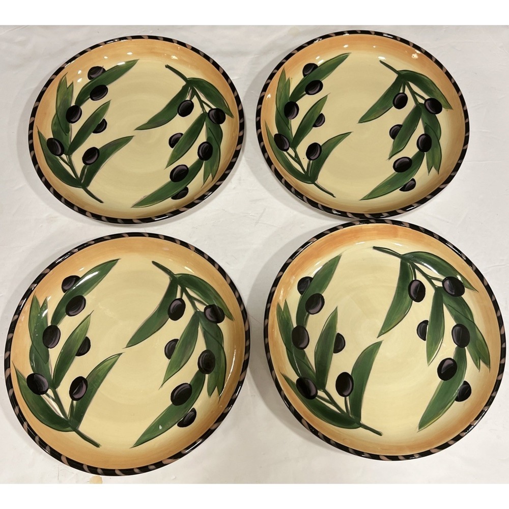 Set Of‎ 4 Clay Art Olivia Rustica Salad Plate 8 1/2" Stonelite Olives & Leaves